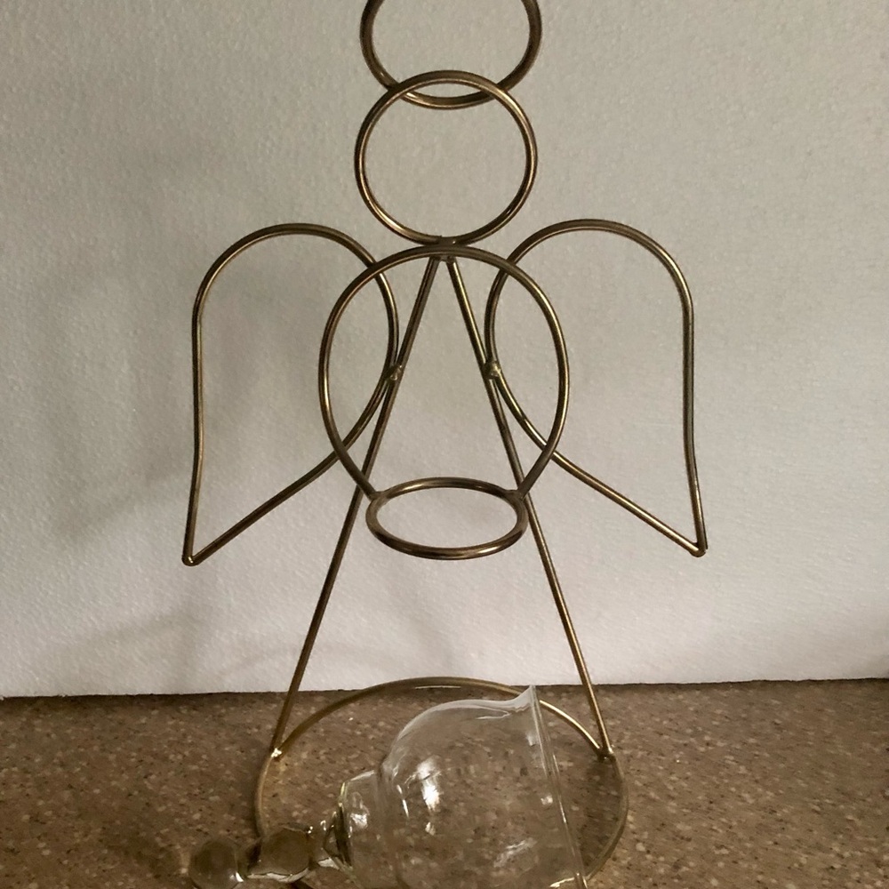 Gold Tone Metal Stand Angel Tea Light Candle Holder Sculpture